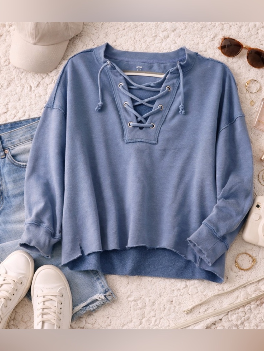 Aerie Women's Blue V-Neck Sweater Size S EUC